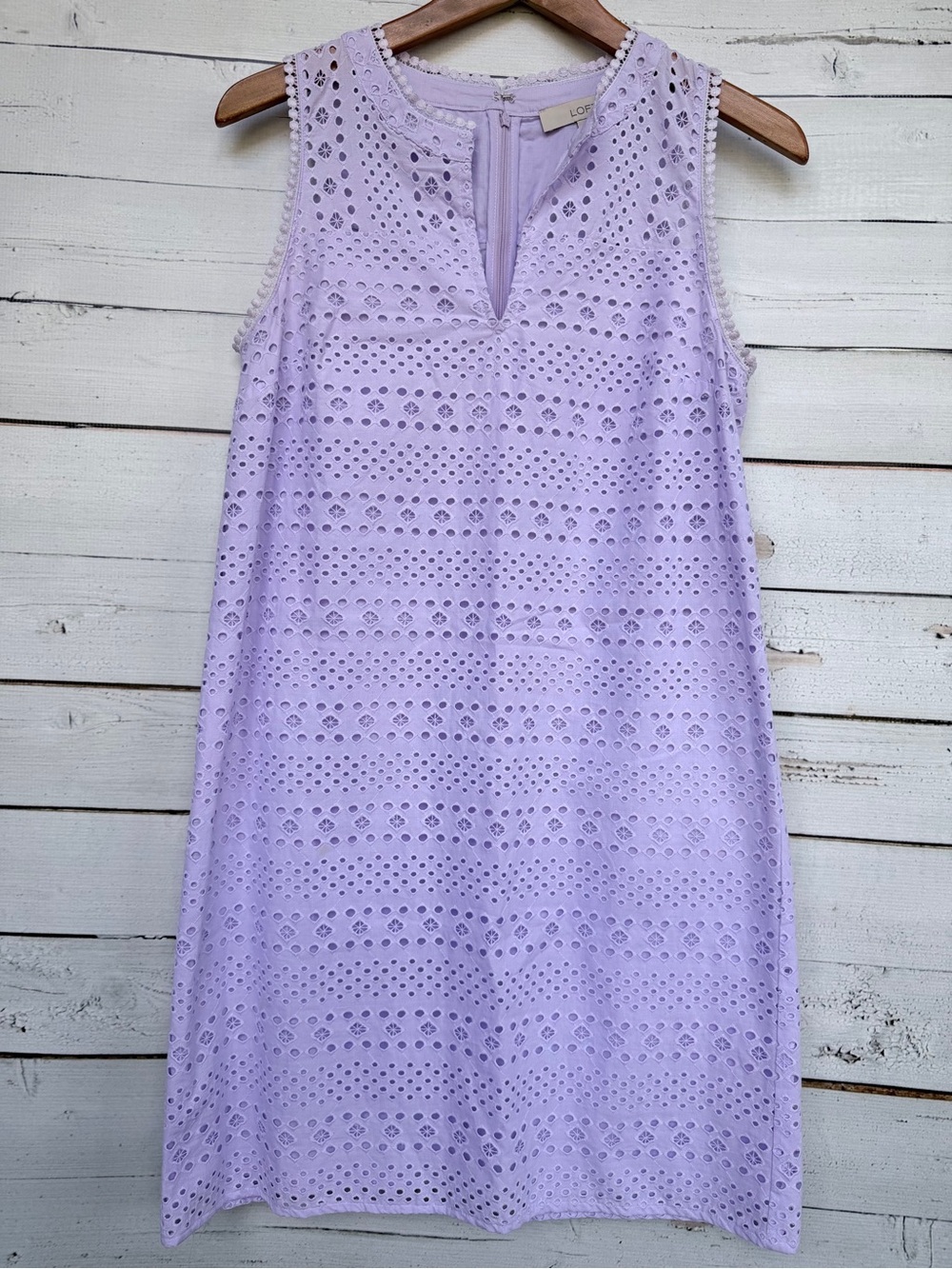 LOFT Lace Trim Split V Neck Sleeveless Eyelet Lined Shift Dress Size 4